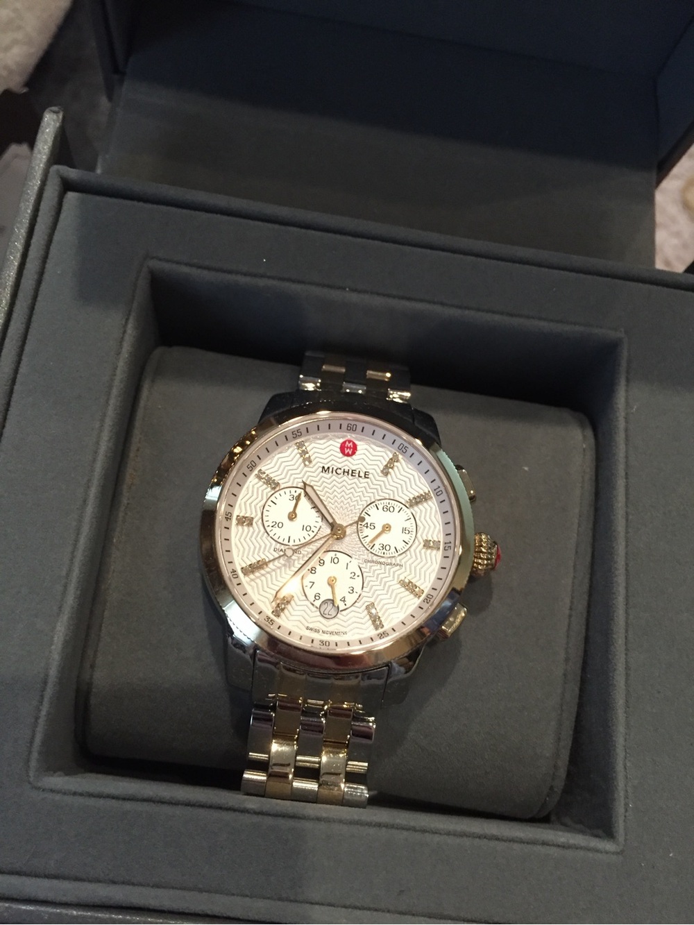 Michele Two-Tone Silver and Gold Chronograph Watch